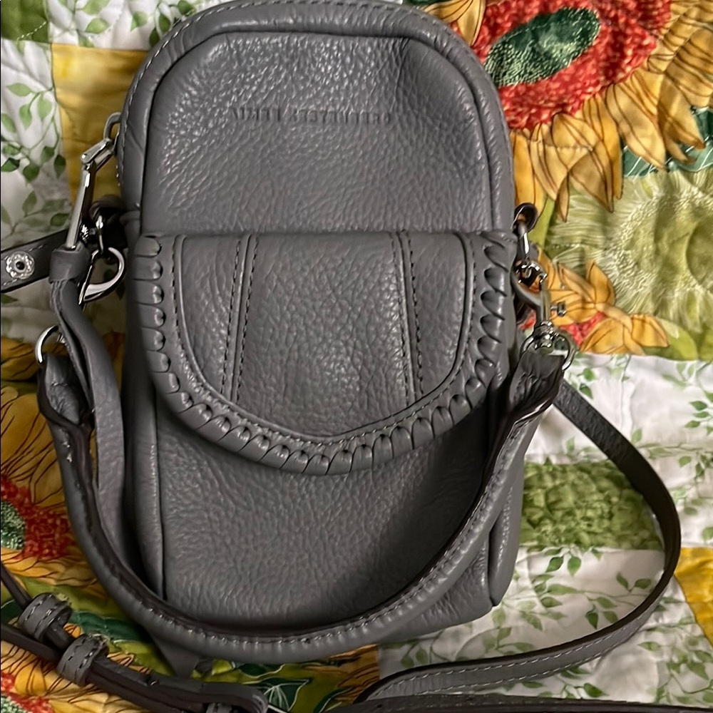 Aimee Kestenberg Gray Crossbody Bag with Braided Trim and Adjustable Strap